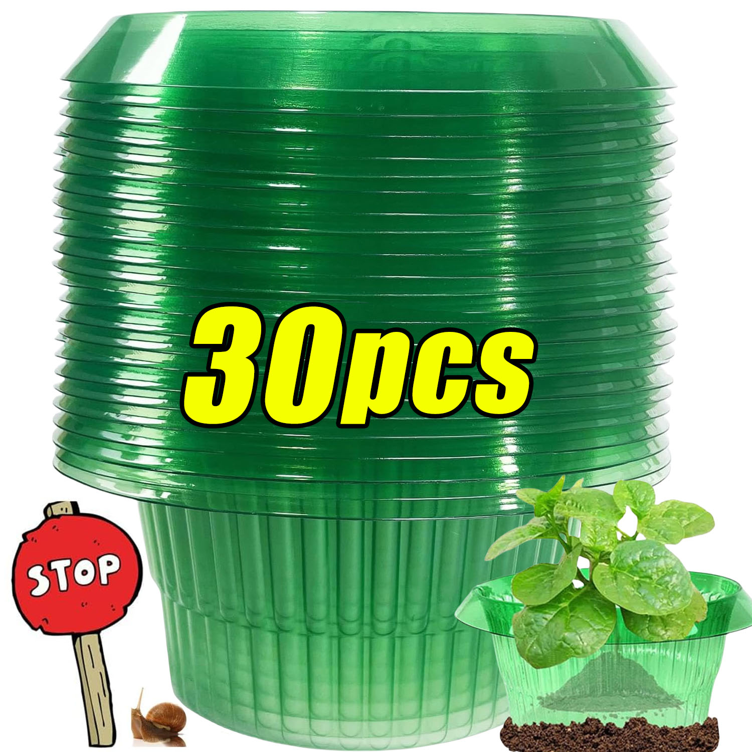 Vegetable Transplanter - 1/30pcs Plants Slug Protection Rings Green